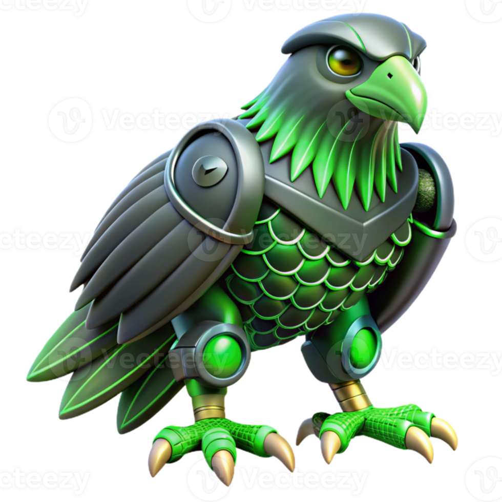 wonderful rustic Green Robotic Eagle 3D Render 4K png