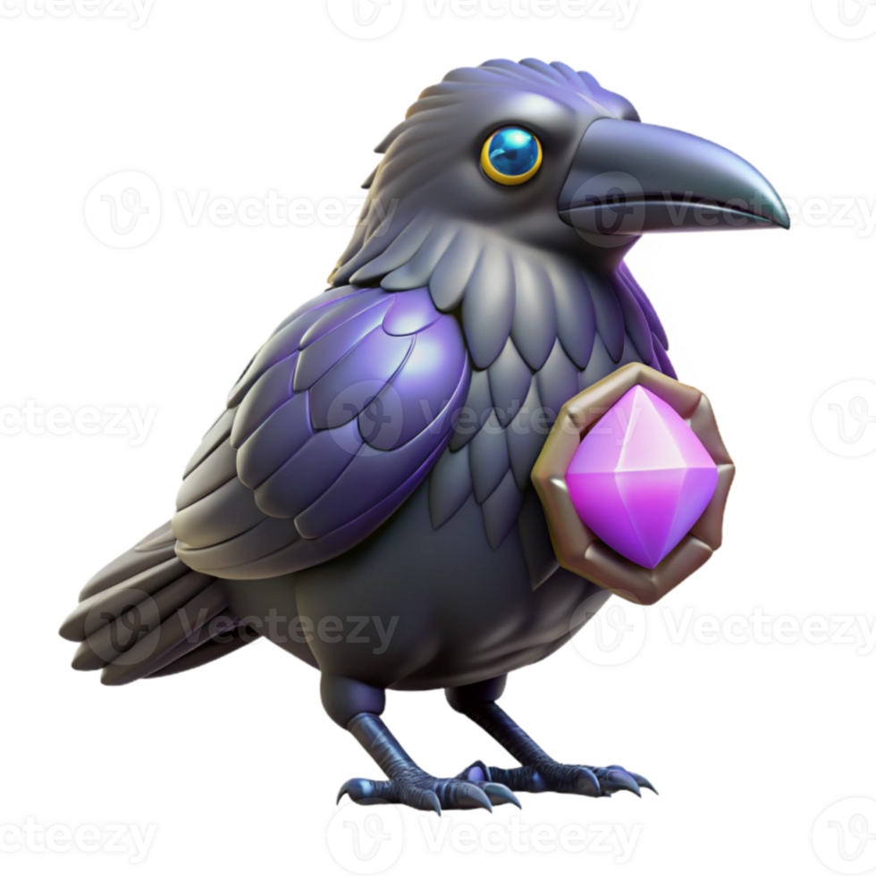dramatic artistic 3D Render of a Raven with Gem high resolution png