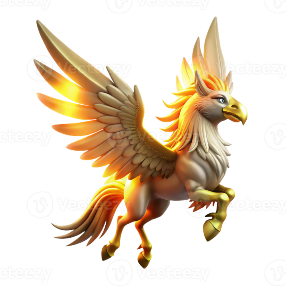 magnificent modern Golden Griffin 3D Render 4K png