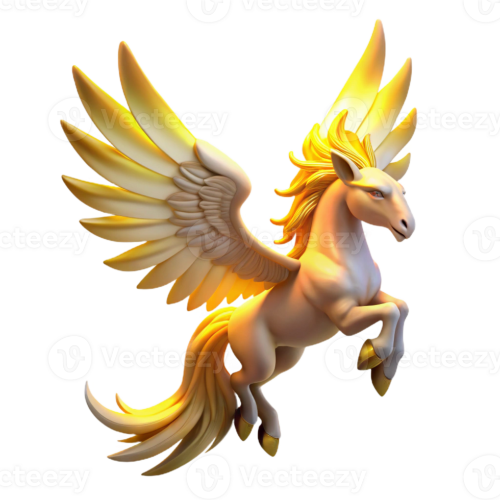 dramatic vintage Golden Pegasus 3D Render 4K png