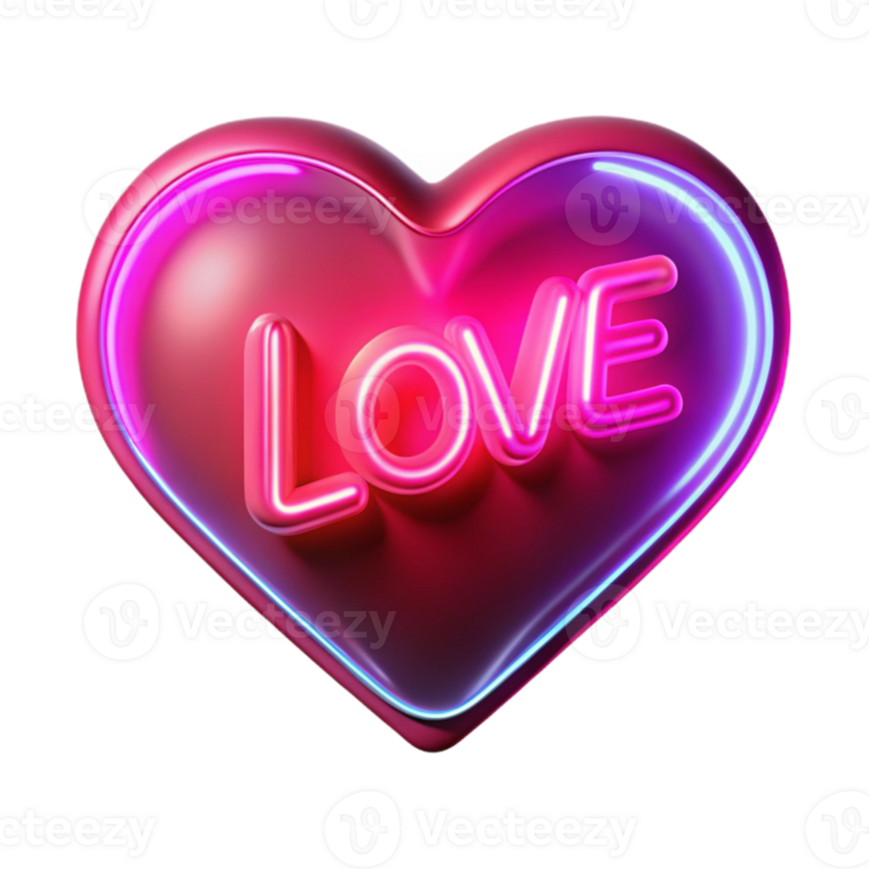 magnificent abstract 3D Neon Heart Love Illustration high quality png