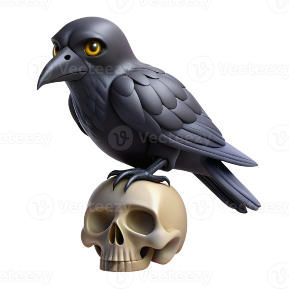 impressive classic 3D Render Raven on Skull genuine png
