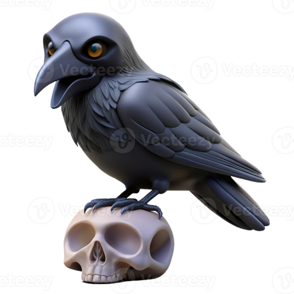 wonderful rustic 3D Render Cartoon Raven on Skull genuine png