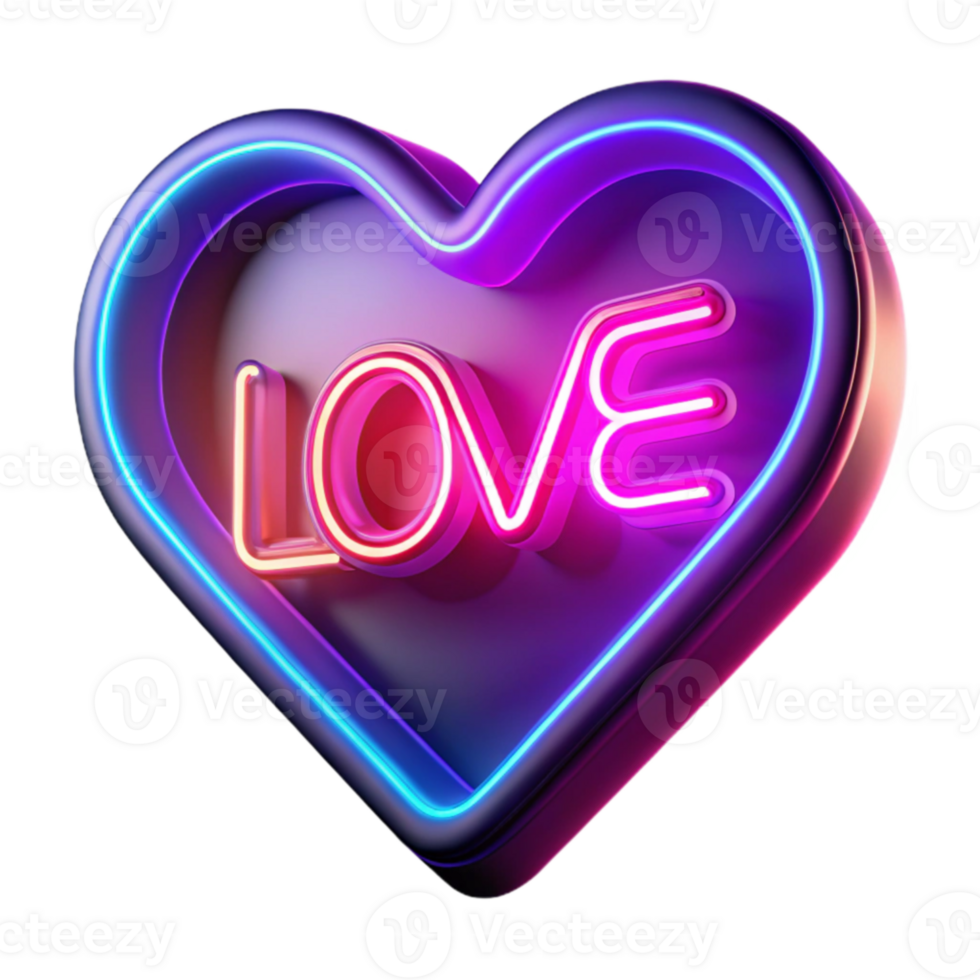 magnificent minimalist Neon Heart Love 3D Render genuine png