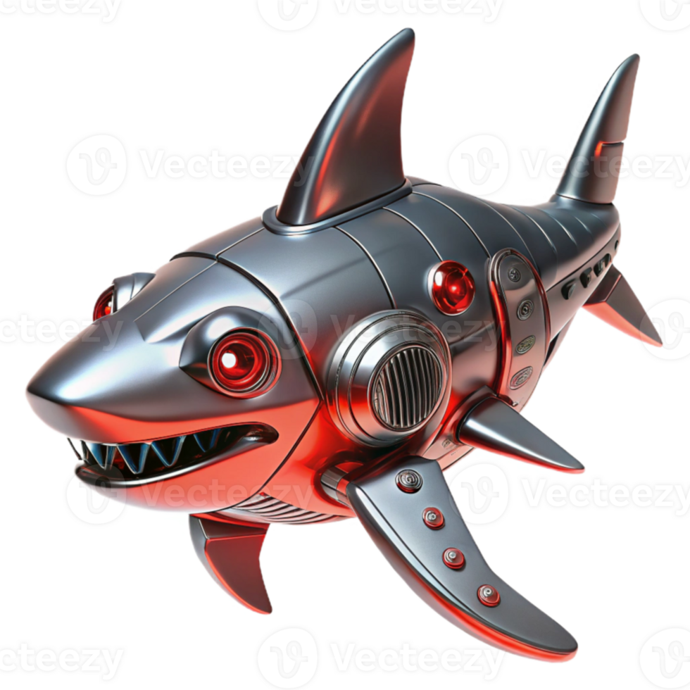 serene traditional Chrome Shark Robot 3D Render exclusive png