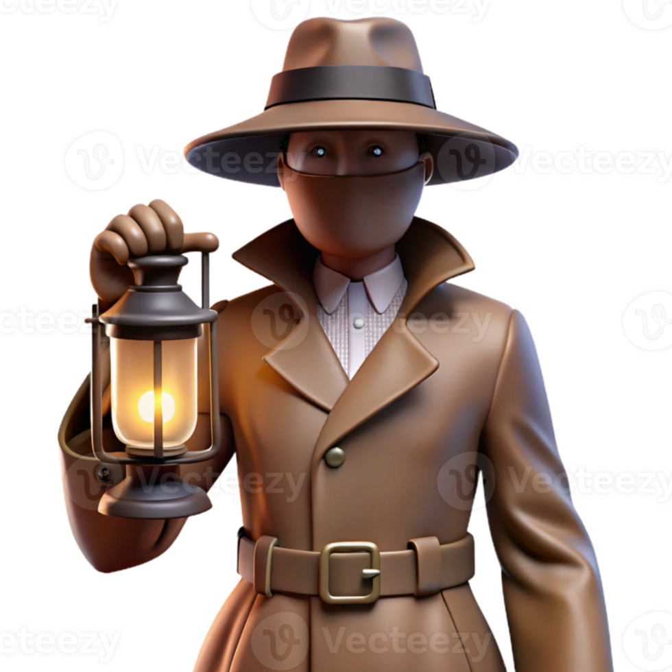 serene minimalist 3D Render Detective with Lantern genuine png