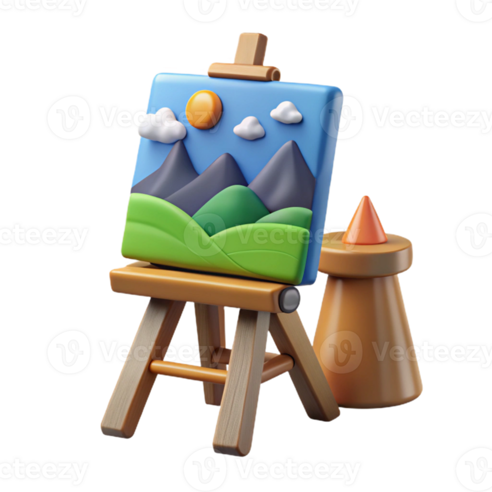 beautiful contemporary 3D Render of Artistic Landscape Painting on Easel exclusive png
