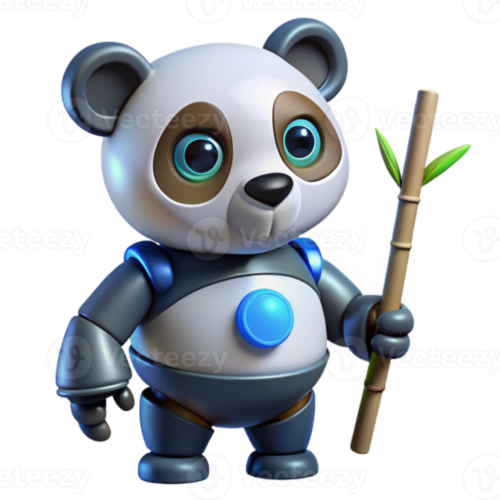 dramatic vintage Adorable Panda Robot 3D Render original png