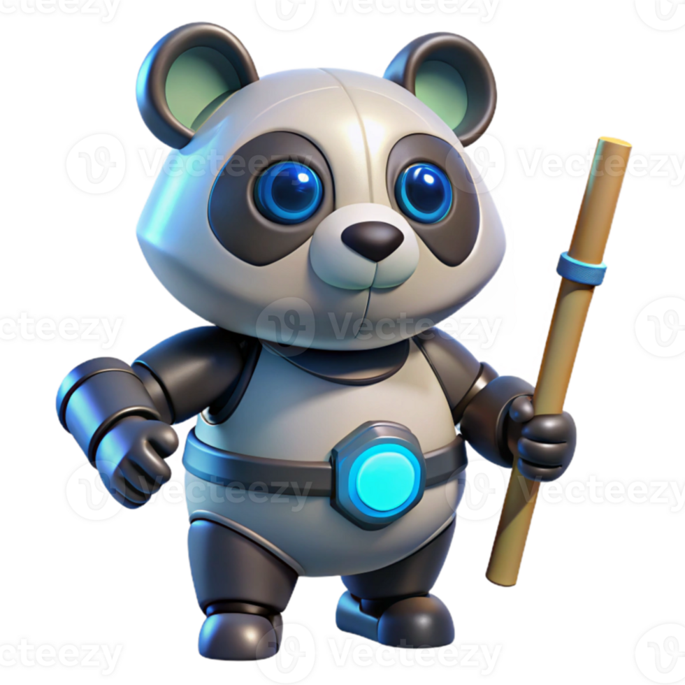 dramatic minimalist Adorable Panda Robot 3D Render detailed png