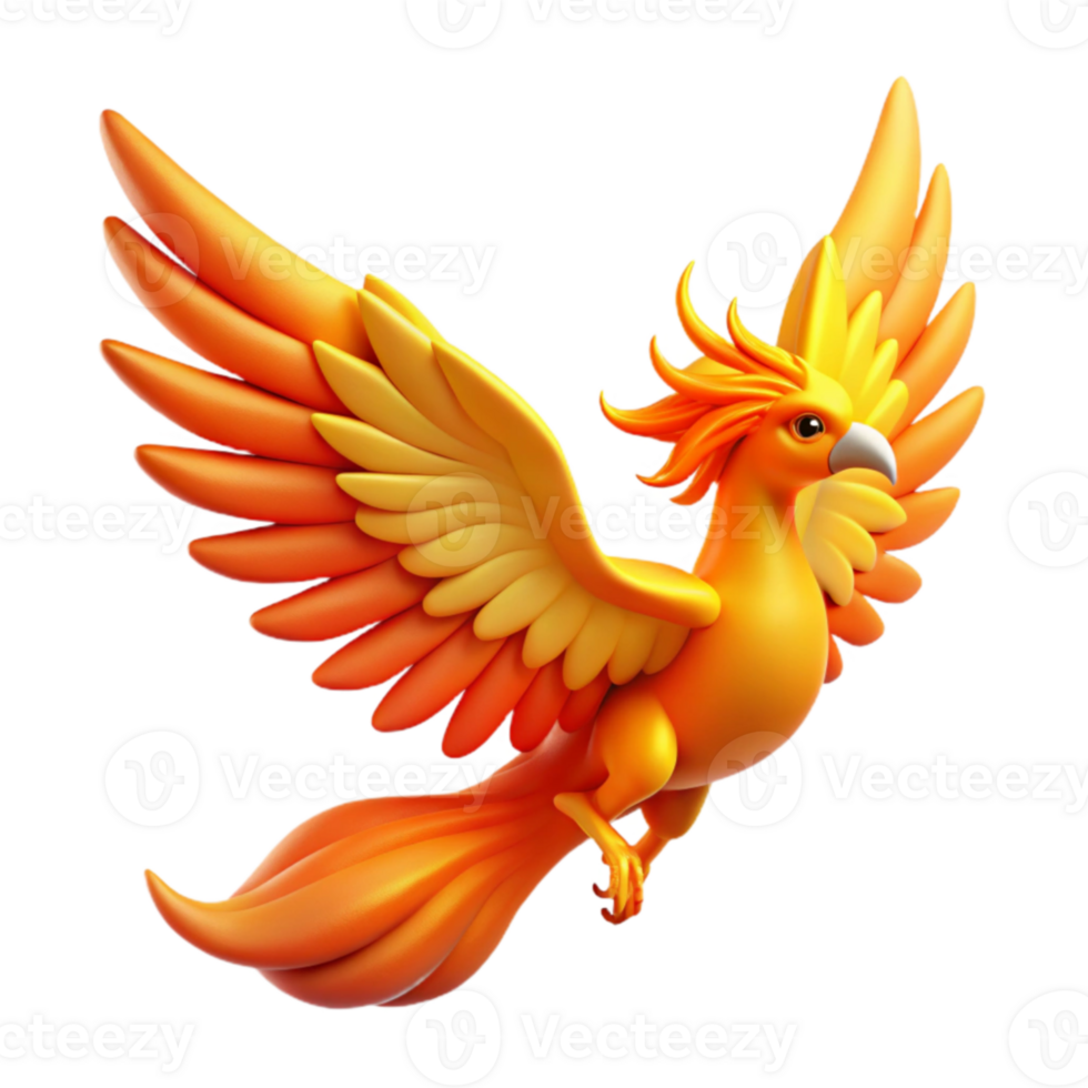 stunning artistic 3D Render of a Mythical Phoenix Bird high quality png