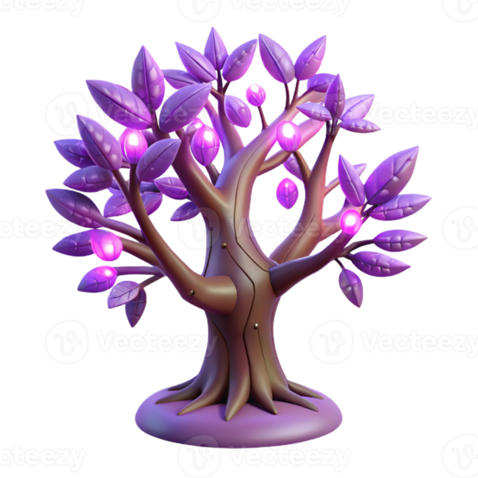 magnificent classic Glowing Purple Fantasy Tree 3D Render professional png