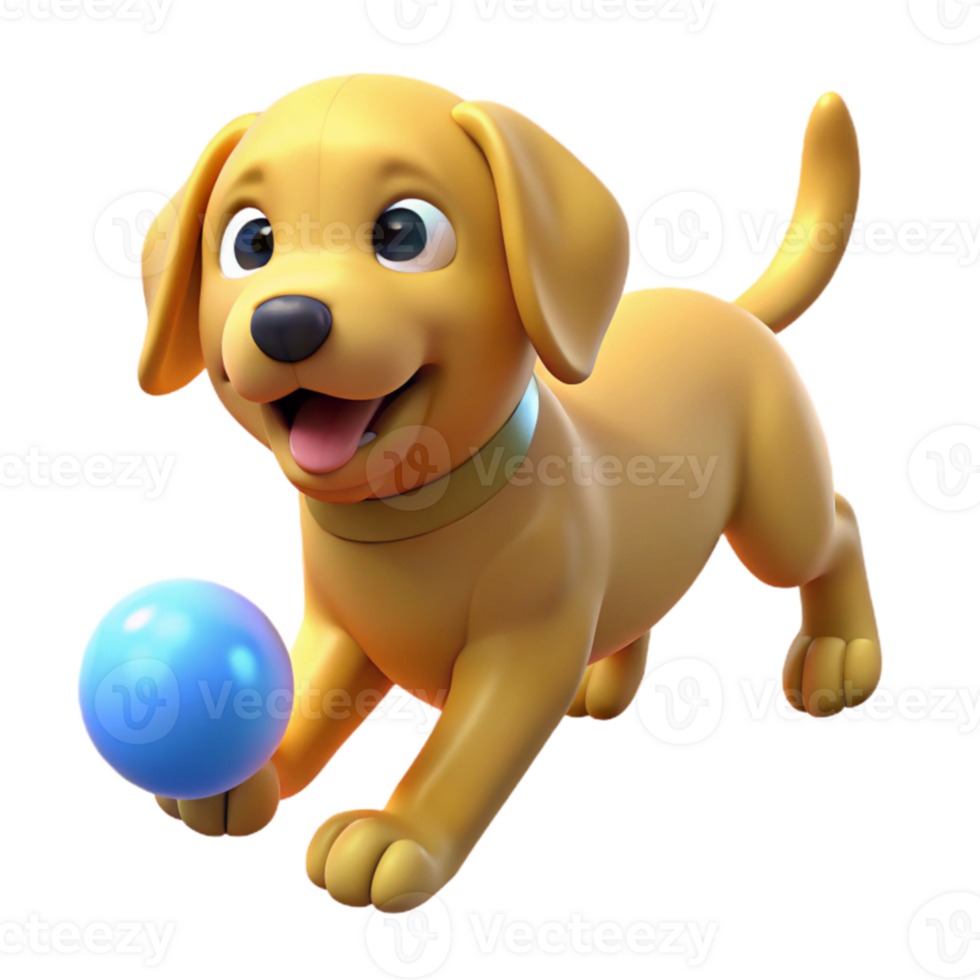 dramatic minimalist Playful 3D Puppy with Blue Ball Illustration original png
