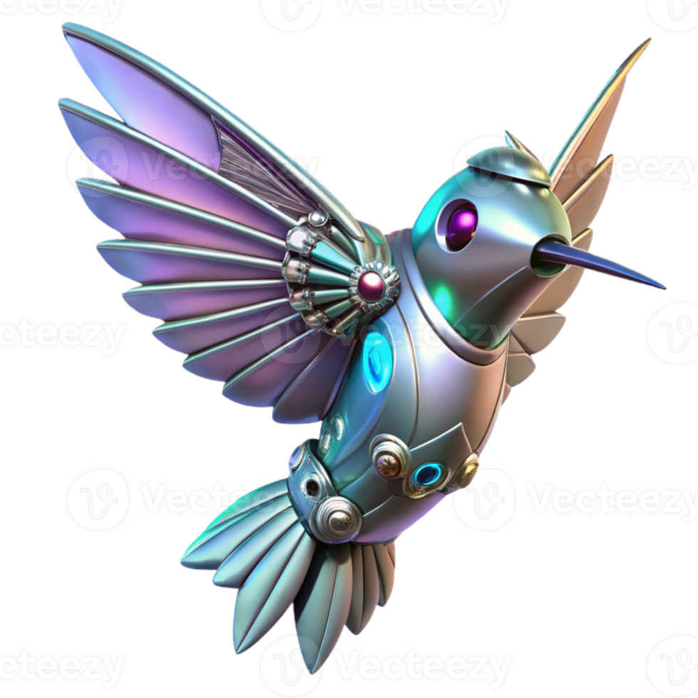 vibrant abstract Metallic Hummingbird 3D Render authentic png