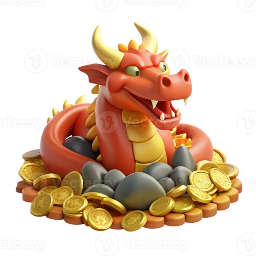 elegant rustic Cartoon Dragon 3D Render Gold Coins premium png