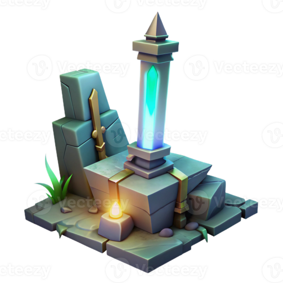 vibrant minimalist Fantasy 3D Stone Altar with Glowing Crystal high resolution png
