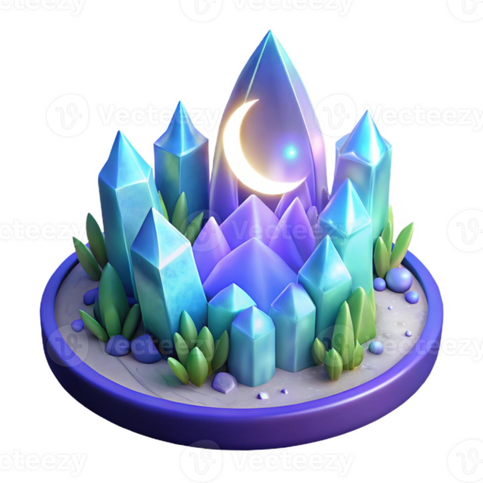 stunning traditional Enchanted Crystal Moon 3D Render high resolution png