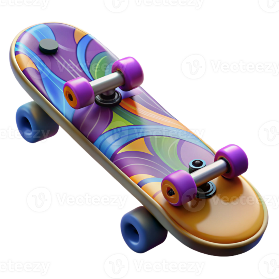 stunning modern Colorful Skateboard 3D Render detailed png