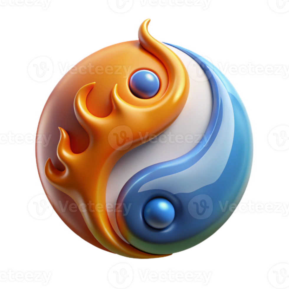 stunning artistic 3D Yin Yang Fire Water Sphere Illustration authentic png