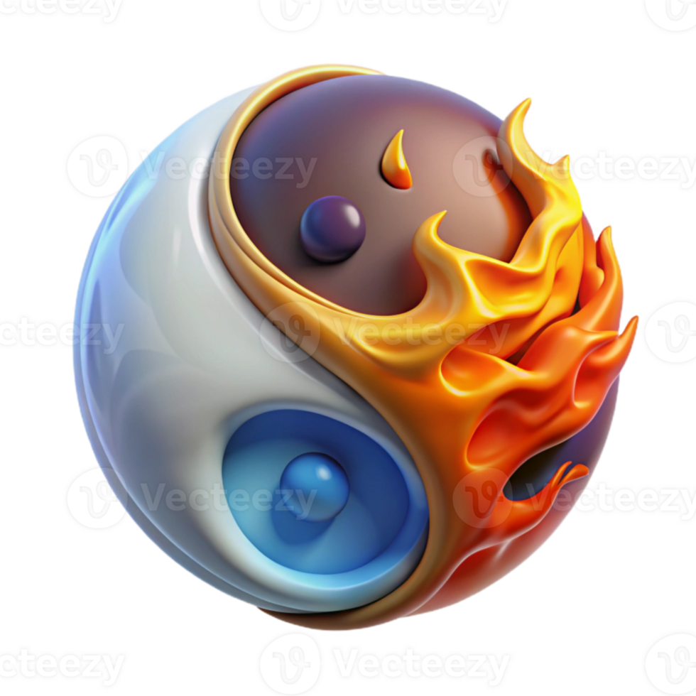 beautiful contemporary 3D Yin Yang Fire Ice Sphere Abstract Background premium png