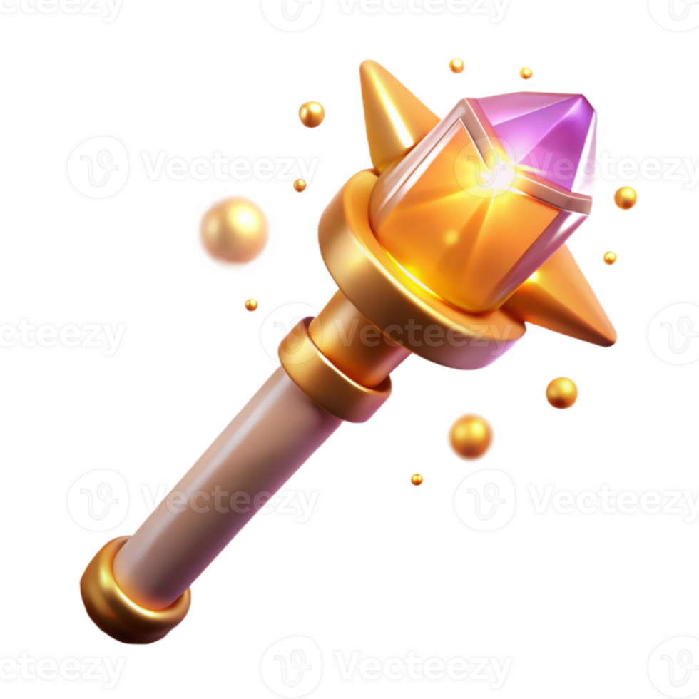 serene contemporary Golden Magical Staff 3D Render high quality png