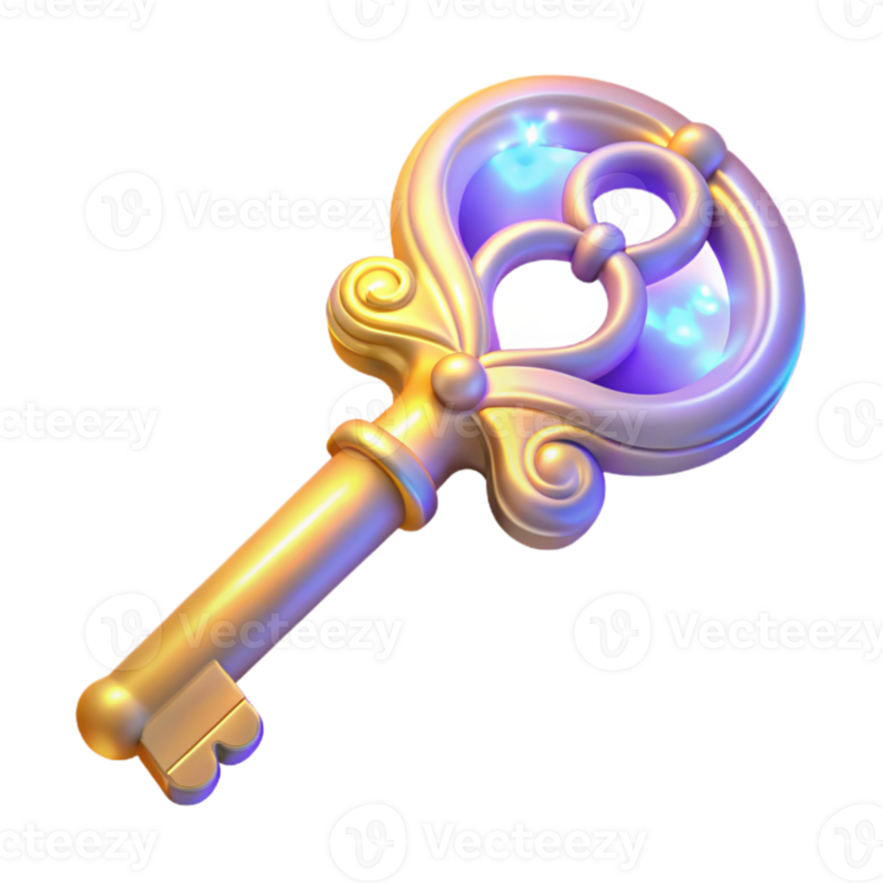 serene abstract Glowing Golden Key 3D Render original png