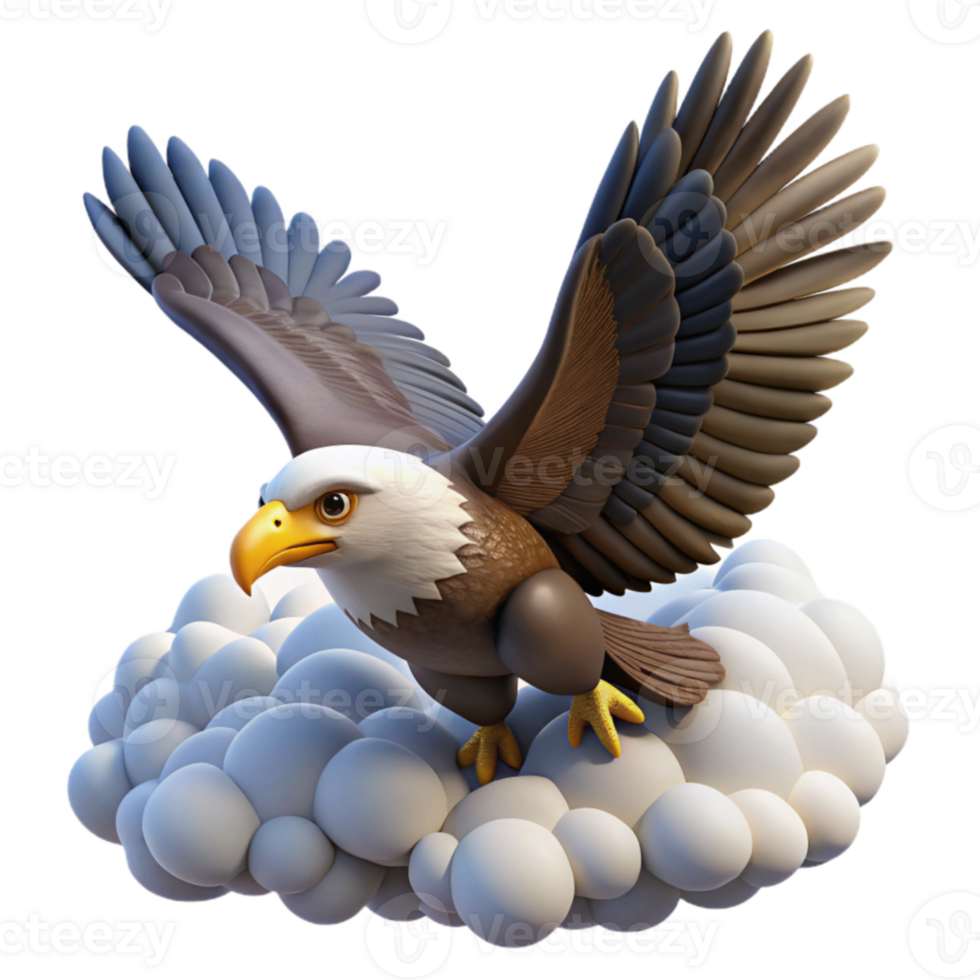 dramatic creative 3D Cartoon Eagle Soaring Above Clouds original png