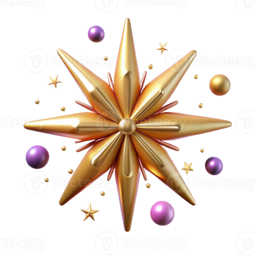 elegant artistic Golden Starburst 3D Render authentic png