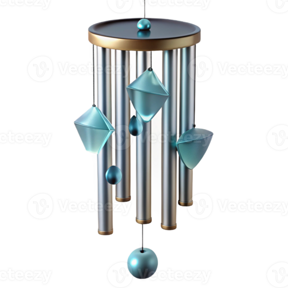 beautiful minimalist Teal and Silver Wind Chime 3D Illustration detailed png