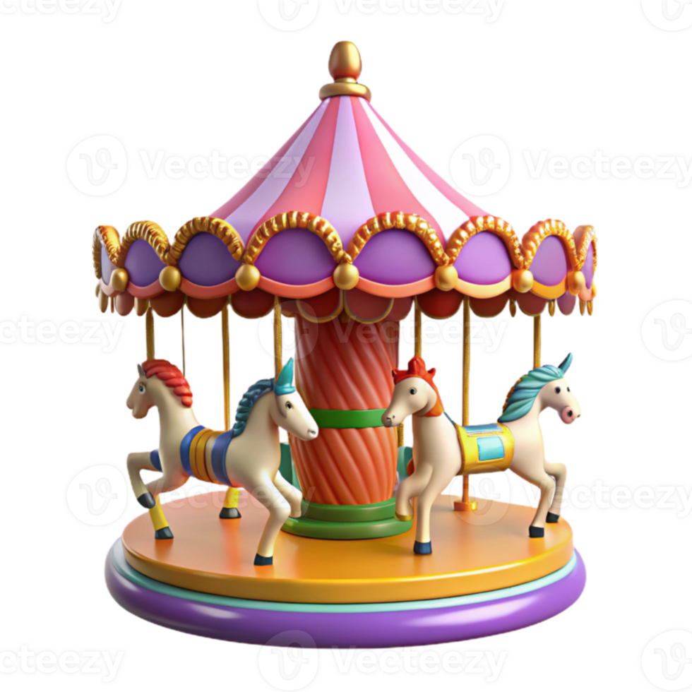 vibrant traditional Whimsical Carousel 3D Render authentic png