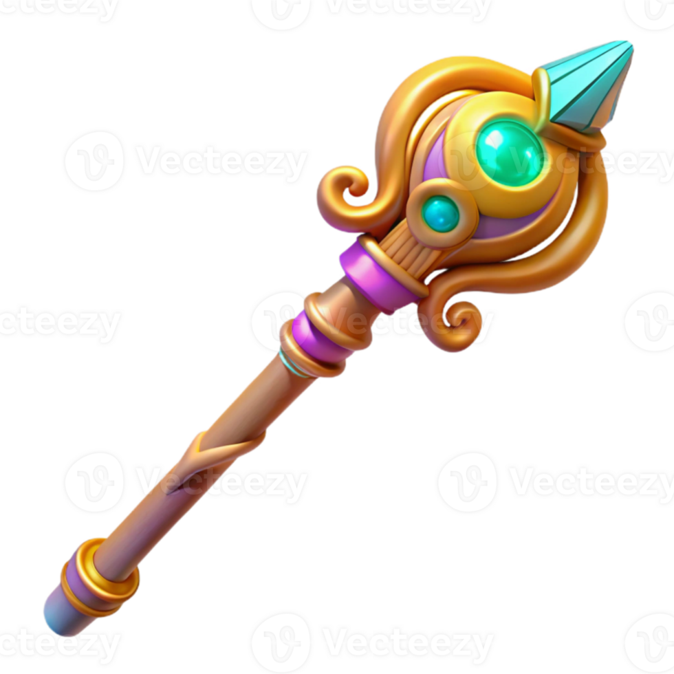 serene traditional Fantasy Staff 3D Render high quality png