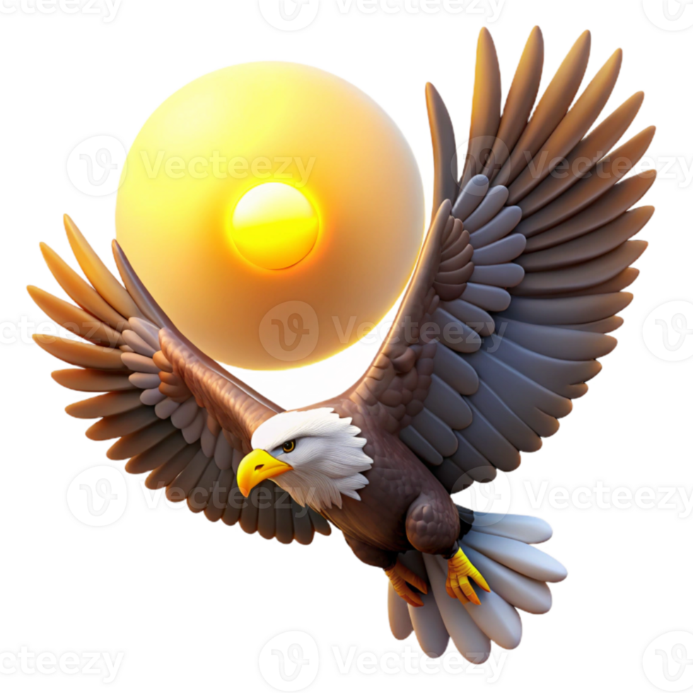 wonderful vintage Majestic Eagle 3D Render, Sunset Flight high quality png