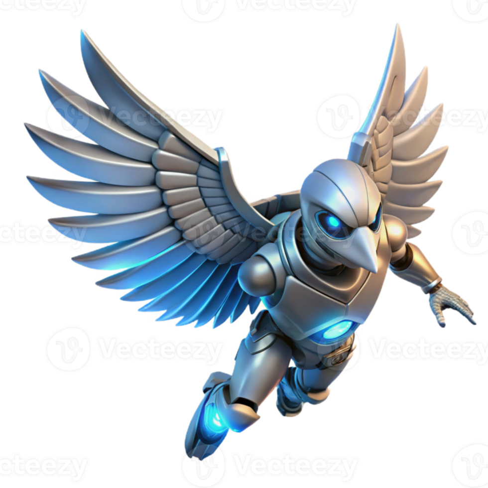 vibrant classic Silver Robotic Bird 3D Render genuine png