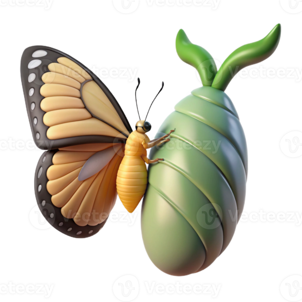 impressive traditional 3D Render Butterfly Emerging Chrysalis detailed png