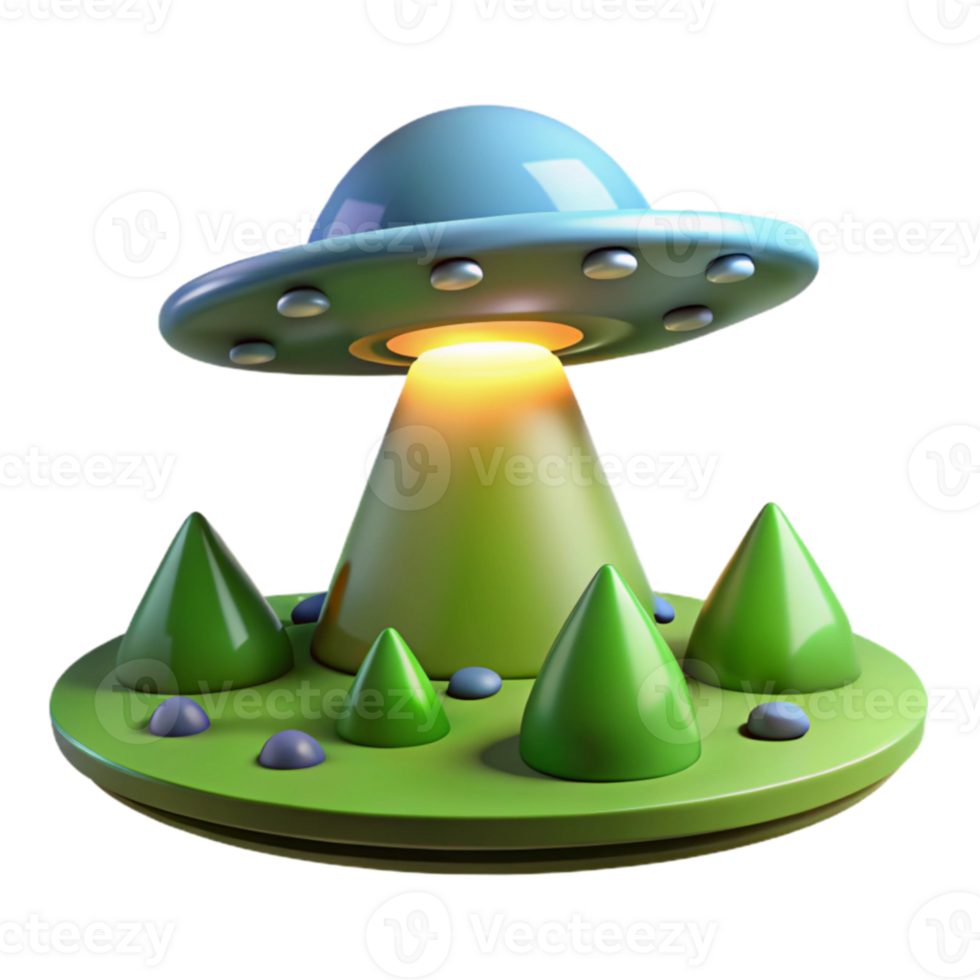 elegant minimalist 3D Cartoon UFO Landing Illustration 4K png