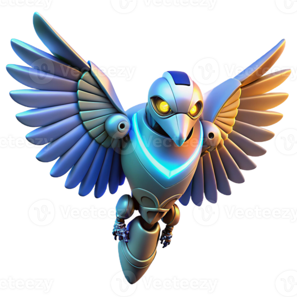 serene artistic Metallic Bird Robot 3D Render high quality png