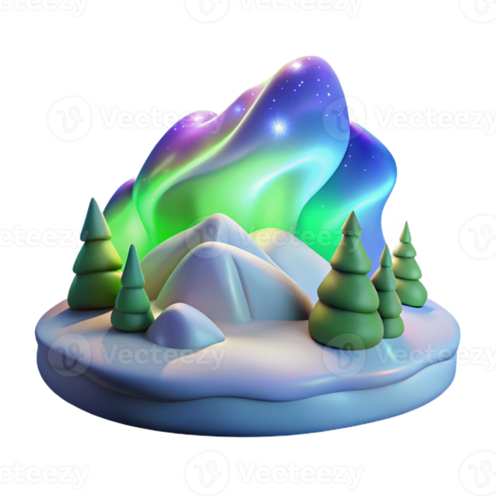 magnificent rustic 3D Winter Wonderland Aurora Borealis Illustration premium png
