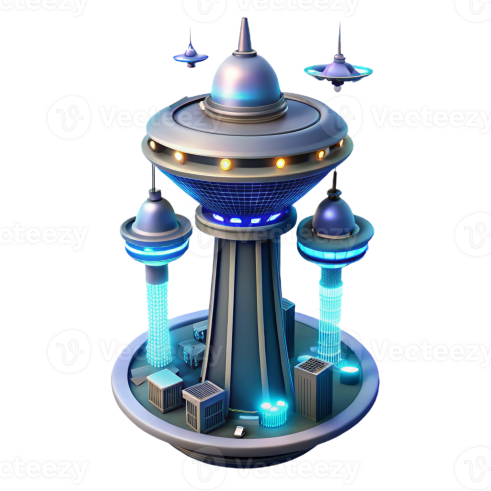 atemberaubend Jahrgang futuristisch Stadt Turm 3d machen Original png