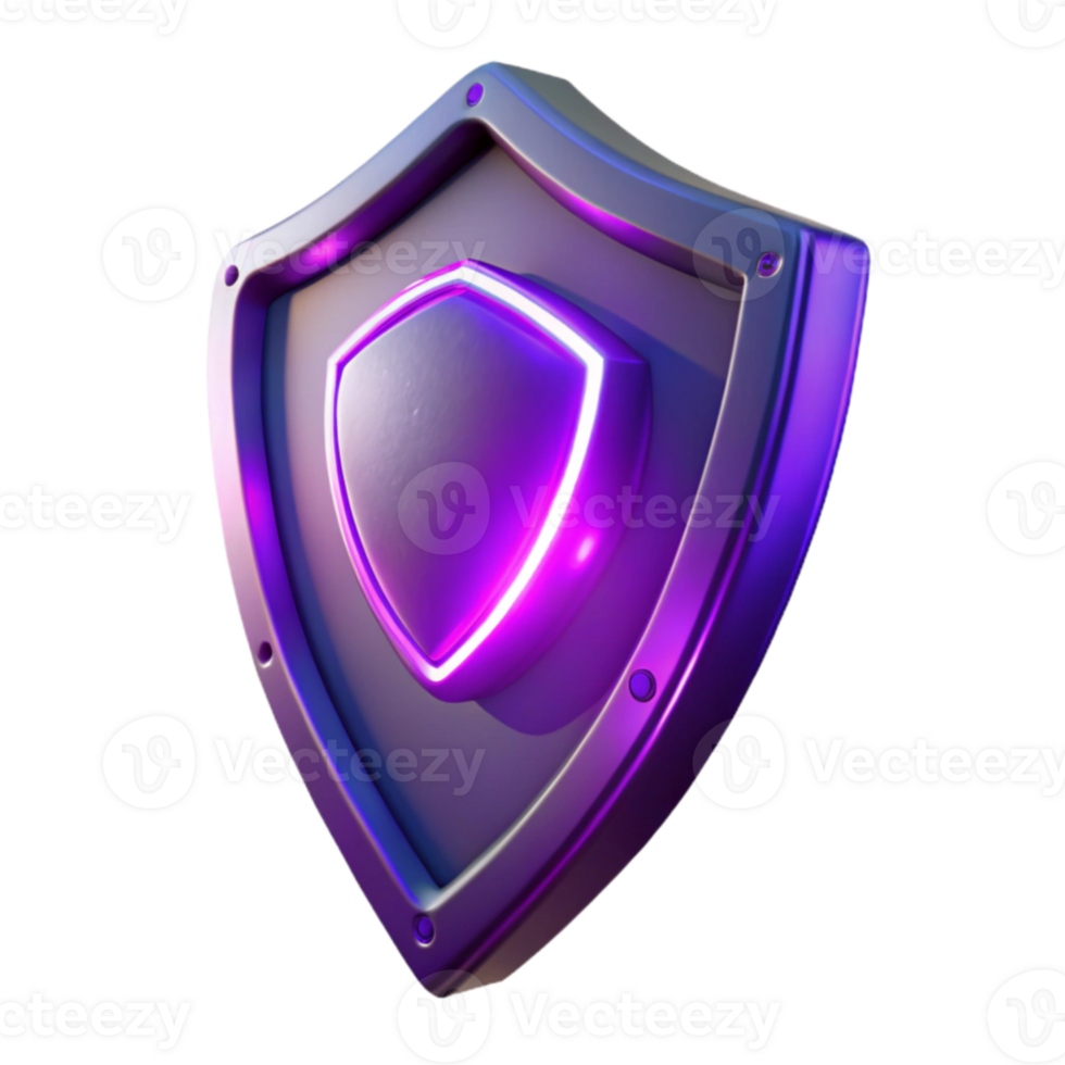 impressive artistic 3D Render Purple Glowing Shield Icon high quality png