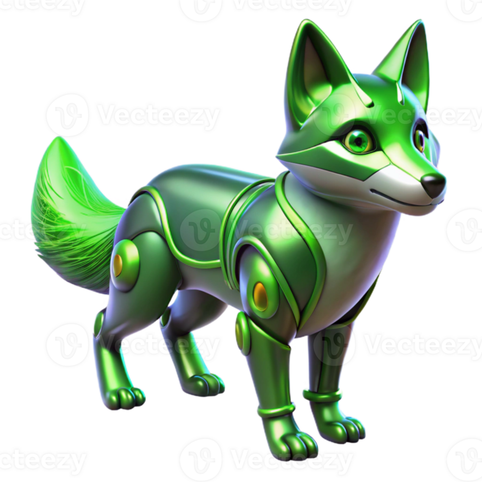 stunning rustic Green Robotic Fox 3D Render premium png
