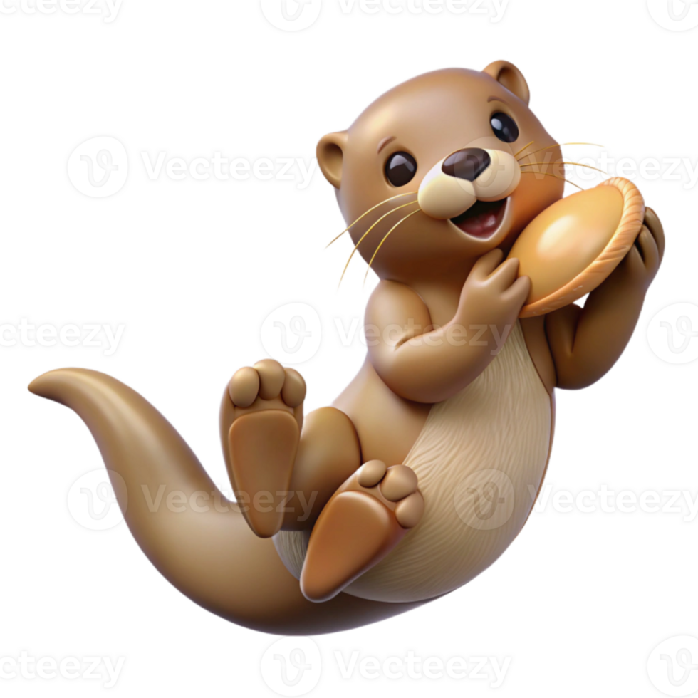 wonderful rustic Adorable 3D Otter with Pie Illustration 4K png