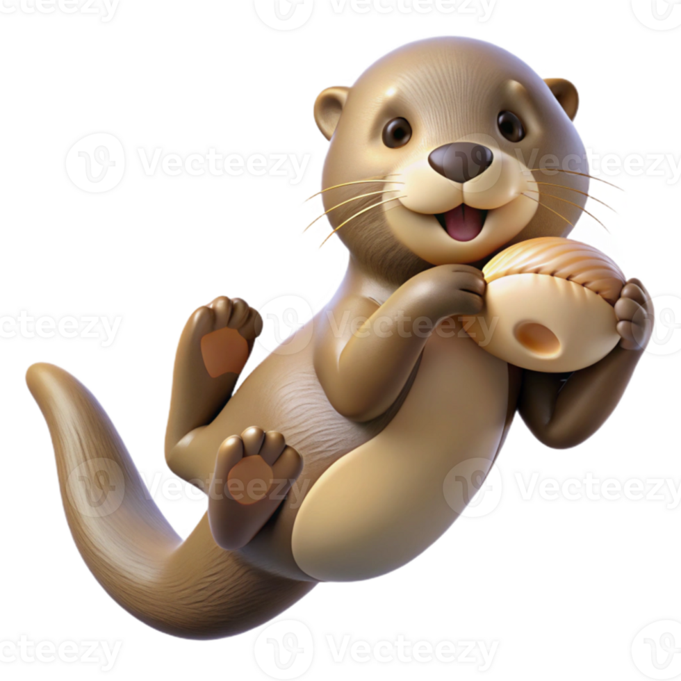 extraordinary modern Adorable 3D Otter Illustration Holding Shell original png