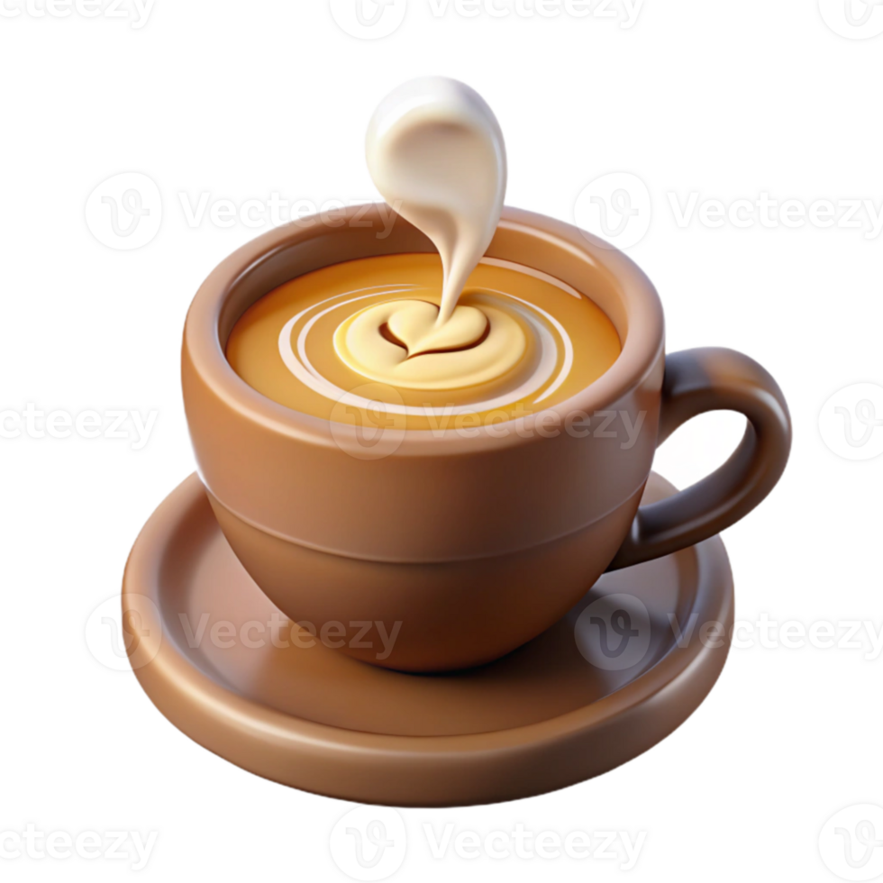 beautiful vintage 3D Render of Coffee Cup with Latte Art high quality png