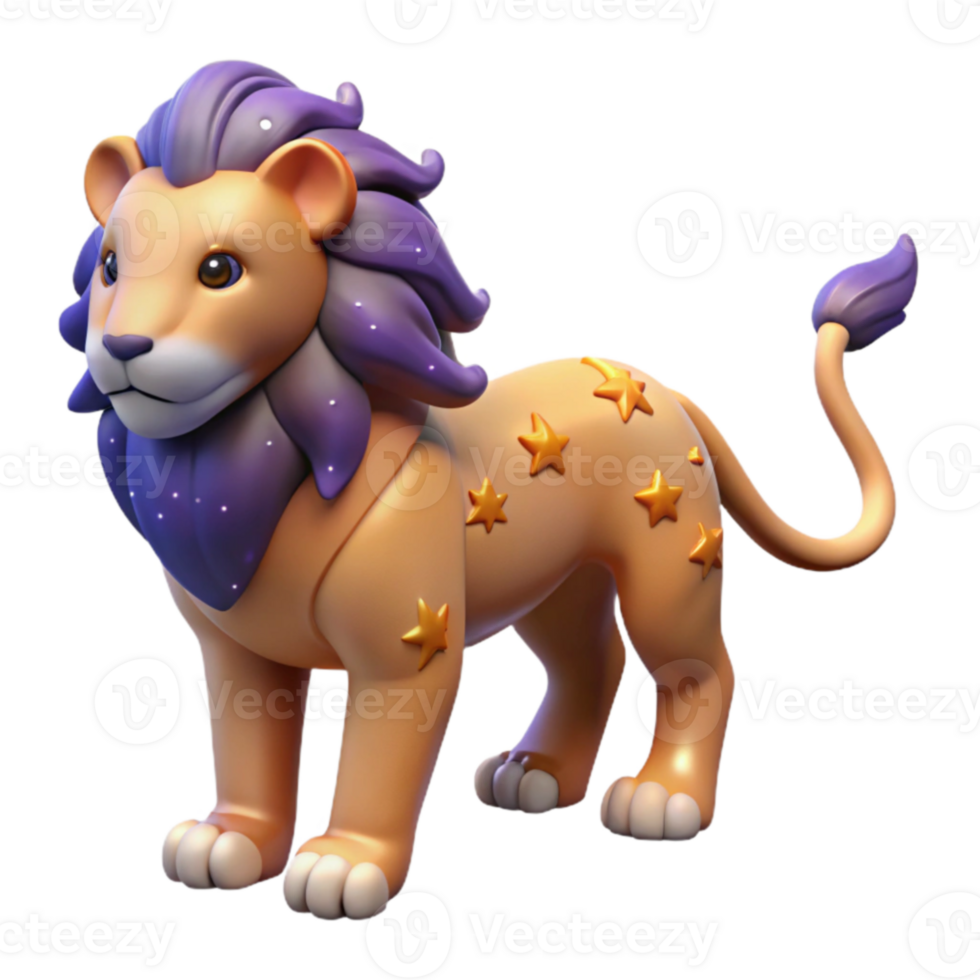 vibrant rustic 3D Render of a Cute Cartoon Lion with Stars premium png