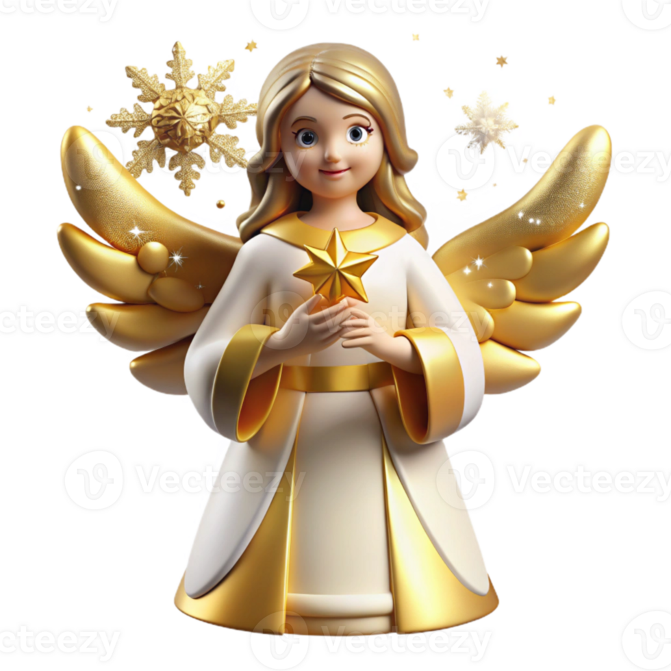 dramatic minimalist 3D Render Golden Angel with Star detailed png