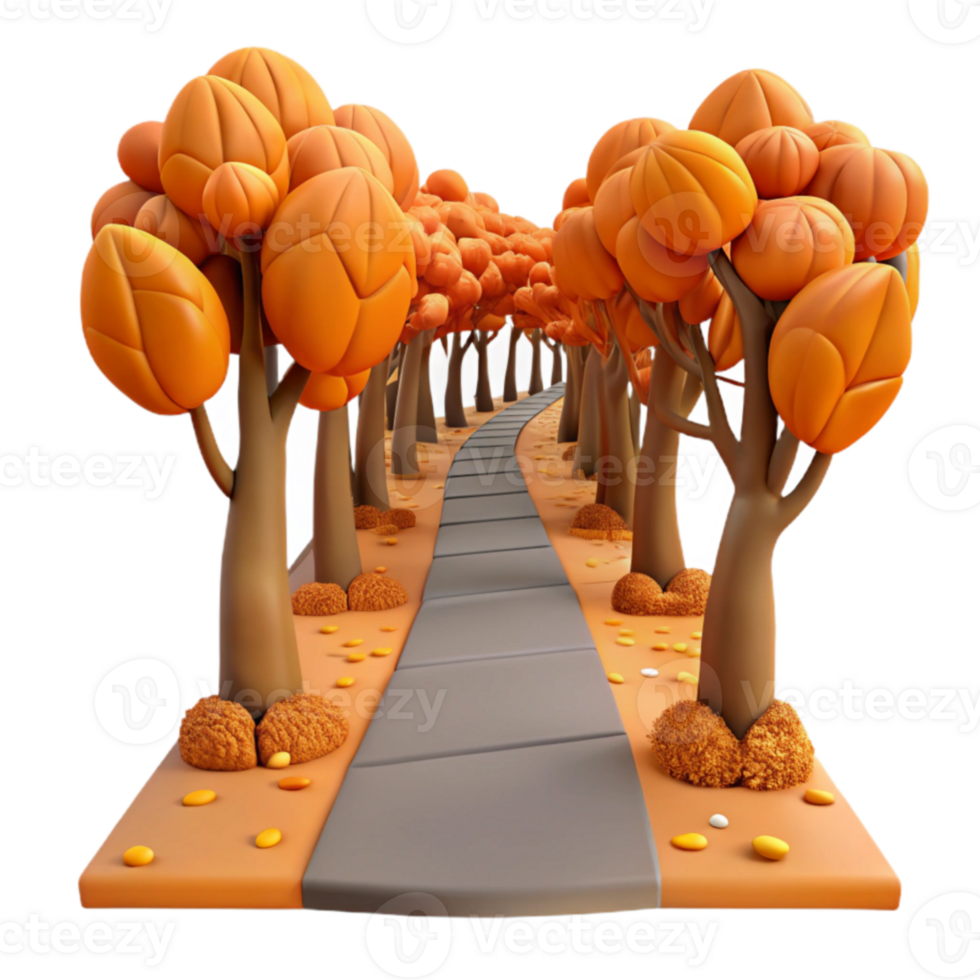 extraordinary vintage Autumn Path 3D Illustration 4K png