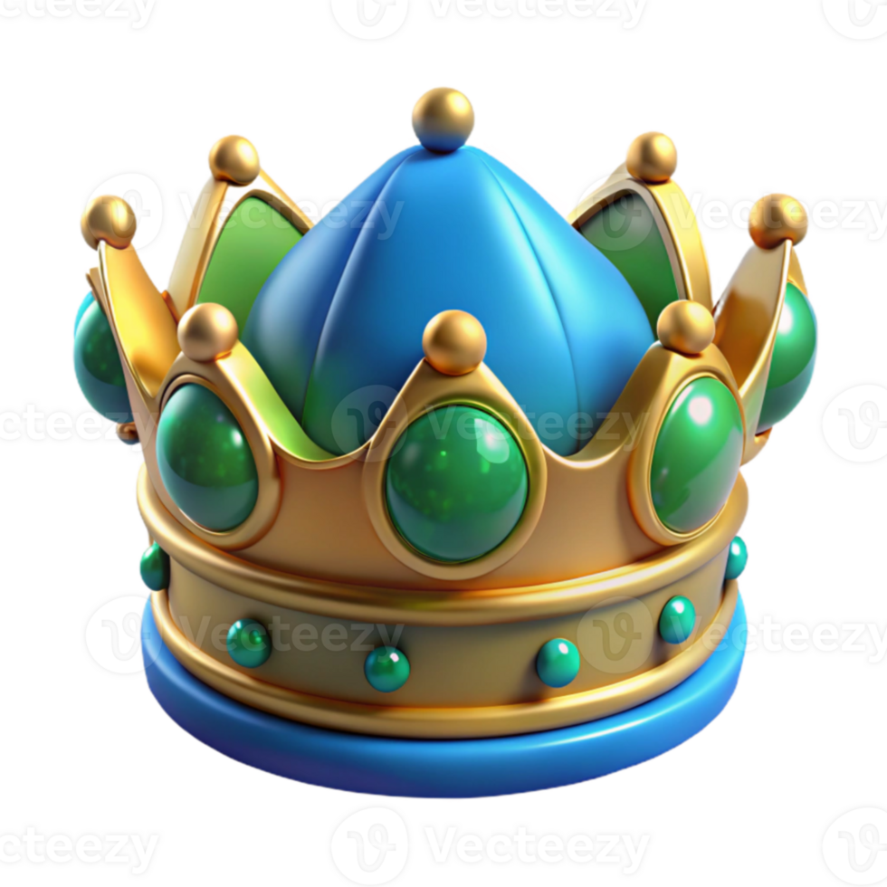 elegant minimalist 3D Render Jewel Crown Gold Blue Green exclusive png