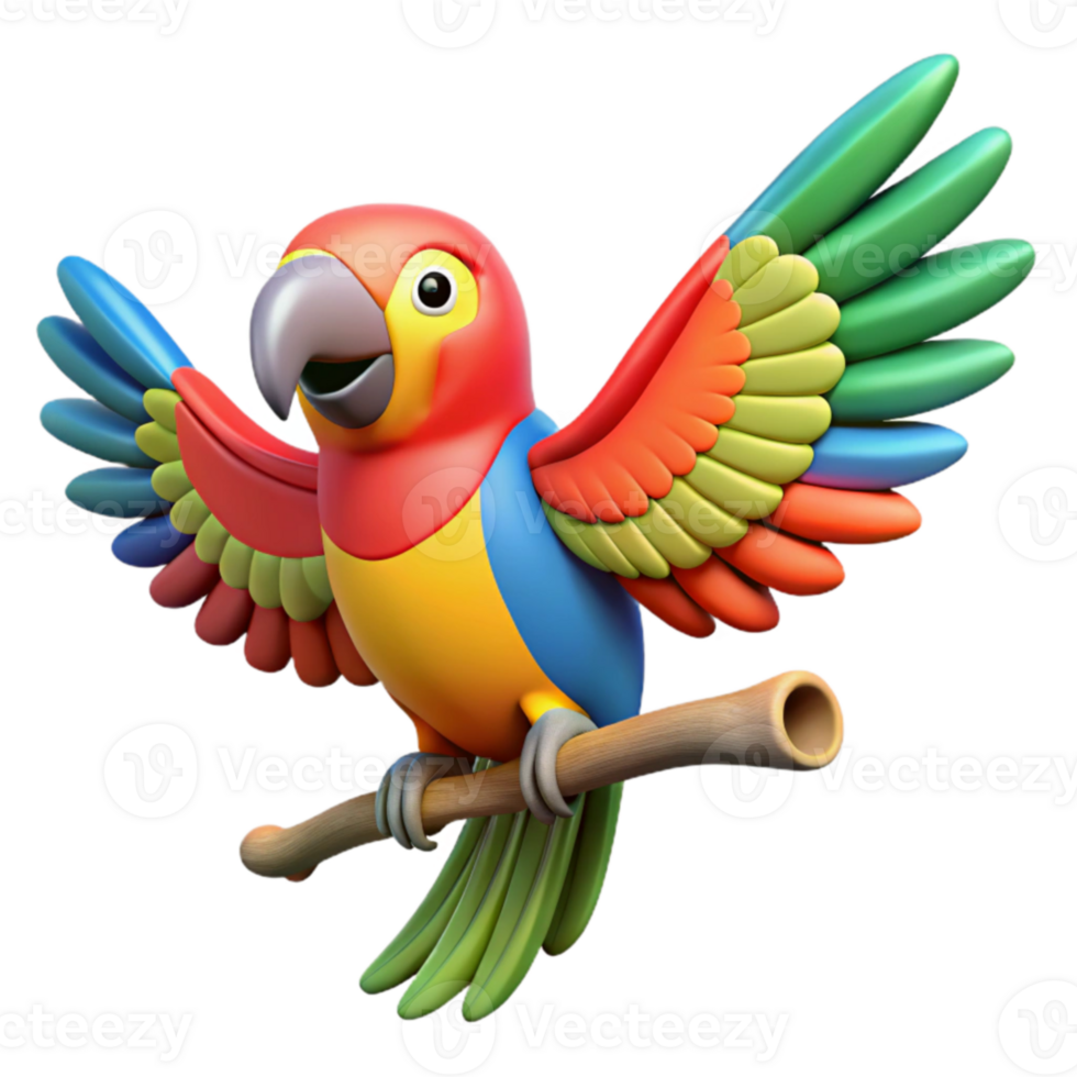 elegant contemporary Colorful 3D Parrot Illustration on Branch high resolution png