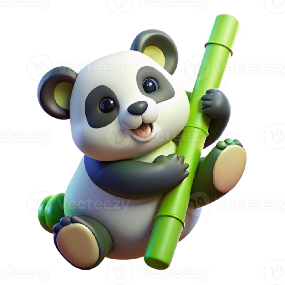 extraordinary classic Adorable 3D Panda Illustration with Bamboo authentic png