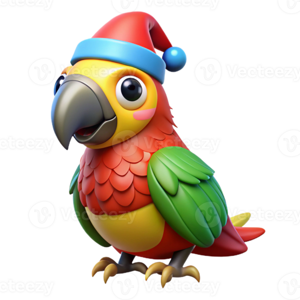 impressive minimalist Adorable 3D Parrot in Santa Hat high resolution png
