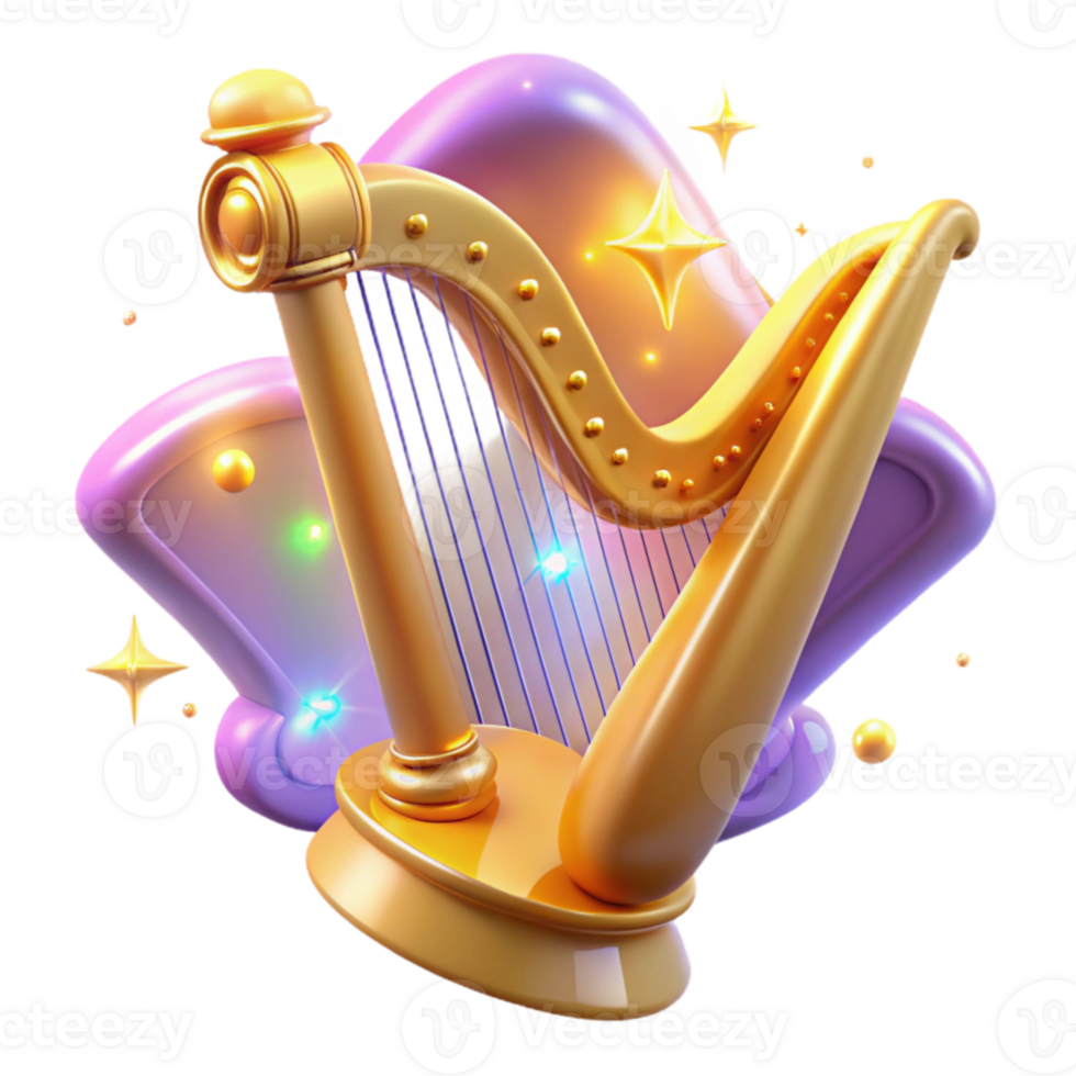 stunning artistic Golden Harp 3D Render high quality png